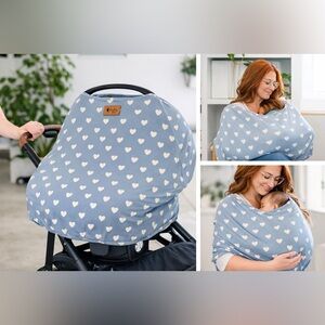 Kyte Baby Blanket Carrier Nursing Cover Blue Steel Hearts Bamboo Rayon Infant